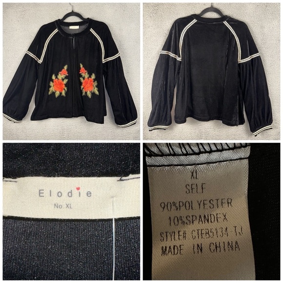 Elodie Embroidered Velvet Rose Draped Open Front Size XL Jacket Boho Y2K Artsy - Picture 1 of 12